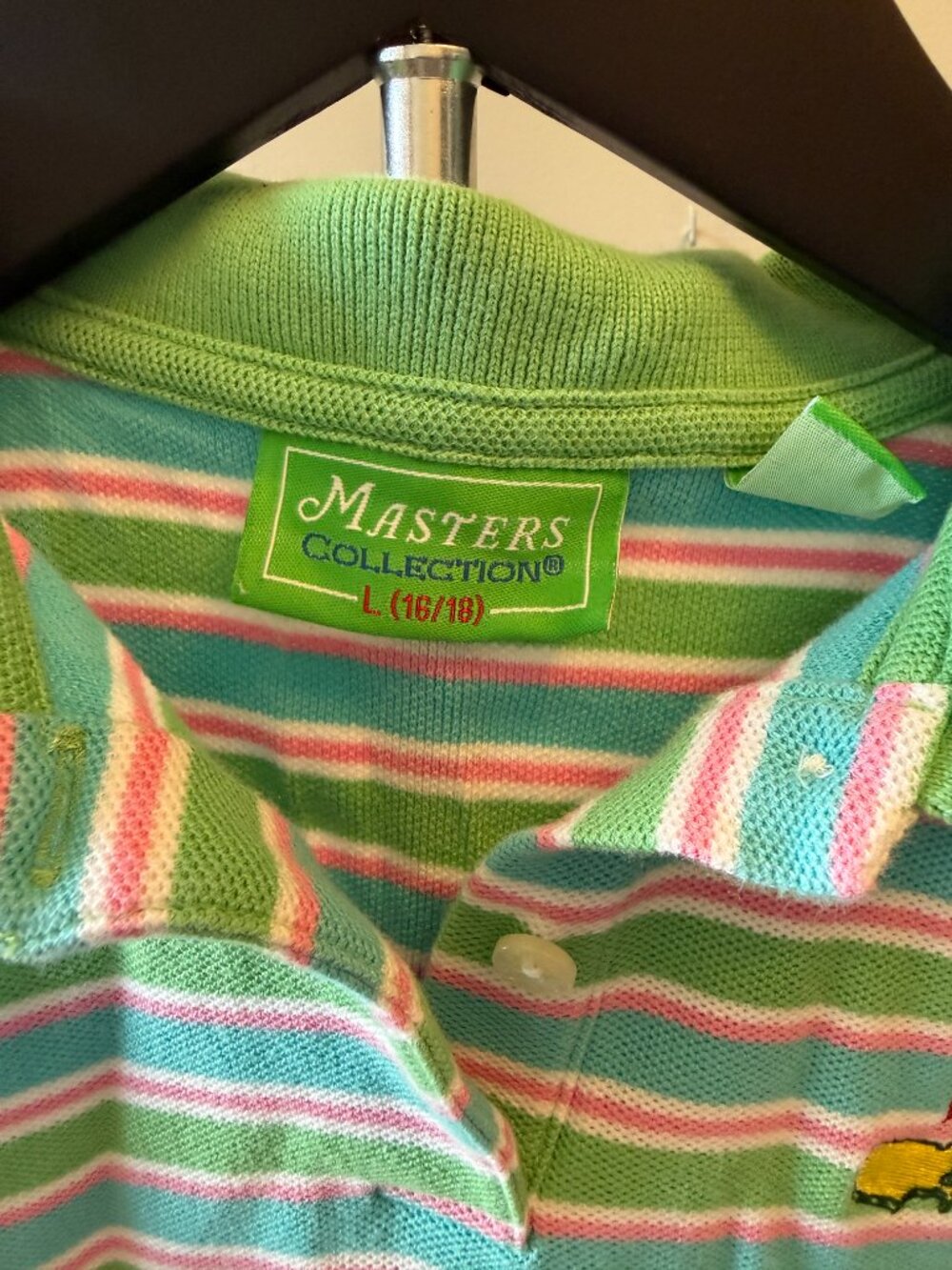 Masters Tournament Girls Sleeveless Polo Shirt Size 16/18 Mint Pink White Stripe - Picture 2 of 3